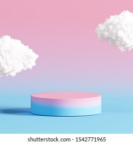 Pastel Podium With Cloud On Pastel Colors Background. 3d Rendering