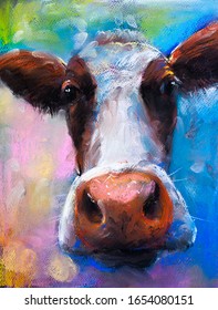 Pastel Portrait Painting.Cow Portrait.  Modern Art.