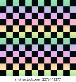 Pastel rainbow gradient background  green purple pink yellow orange blue aqua  checkered pattern  geometric grid  checks chessboard  summer spring  bright colorful Seamless pattern hand  drawn artwork