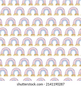 Pastel Rainbow Macrame Watercolor Seamless Pattern	