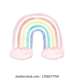 Pastel rainbow watercolor clipart. Neutral delicate illustration. Baby shower graphics. Kids wall art. Tenderly scandinavian style.