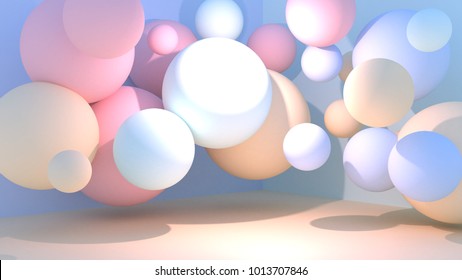 Pastel room decorated with random sizes balls. 3d rendering picture. - Powered by Shutterstock