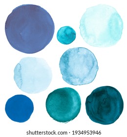 Pastel Watercolor Circle. Graphic Acrylic Rounds on Paper. Indigo Ink Dots Illustration. Hand Paint Watercolor Circle. Fresh Isolated Splash Splatter. Teal Blots. Light Watercolor Circle.