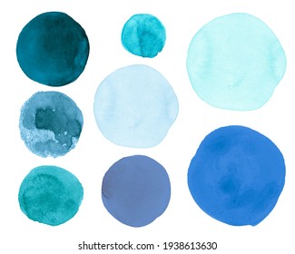 Pastel Watercolor Circle. Graphic Acrylic Dots on Paper. Light Ink Stains Illustration. Hand Paint Watercolor Circle. Fresh Abstract Drops Template. Navy Spots. Teal Watercolor Circle.