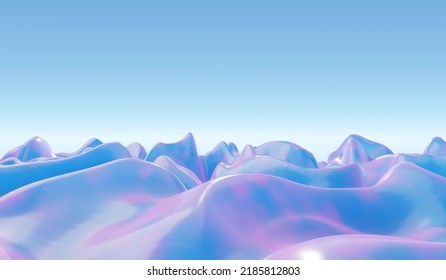 Pastel Wave Water Style 3d Rendering. 3d Blue Wave Background. Concept 3d Blue Water Wave Holographic Background