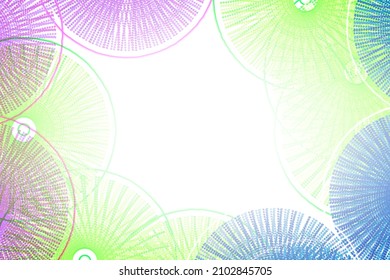 A Pastel Yellow Circle Shape Pink Green Mod Style Heart Shapes Abstract Art Background Lines Swirl Wheel Pattern