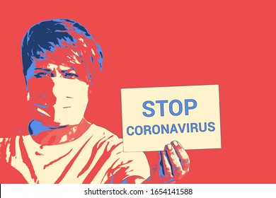 Pasteurized Poster Calling To Stop Xenophobia. Coronavirus Has No Nationality. Local Residents Protest Against Arrival Asian People Concept