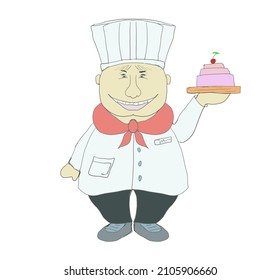 Pastry chef with cake tray. Chefs create desserts for festive events. Icon of a pastry chef making a cream cake.  - Powered by Shutterstock