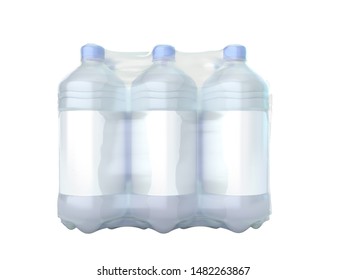 Pat Bottles In Wrapped Package 3d Render On White No Shadow