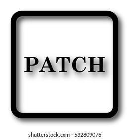 Patch icon, black website button on white background.