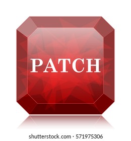 Patch icon, red website button on white background.