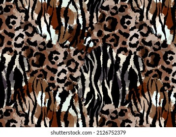 Patchwork leopard pattern. Abstract animal skin leopard seamless pattern design. Jaguar, leopard, cheetah, panther fur. Seamless camouflage background