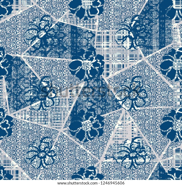 Patchwork Seamless Pattern Floral Polka Dot Stock Illustration 1246945606