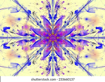 Patel Colored Yellow,pink,purple Abstract High Resolution Wallpaper With A Detailed Modern Exotic Vivid And Shining Flower In The Center And A Detailed Pattern With Beams, Orbs And Ornaments