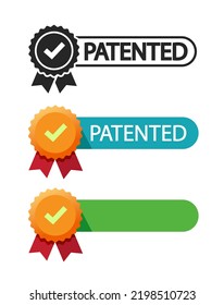 Patent Certificate Icon License, Licenced Medal Stamp Logo Blank Empty Template, Award Trophy Badge Or Best Product Service Rosette, Quality Legal Seal Graphic Rubber Tag Red Green Orange