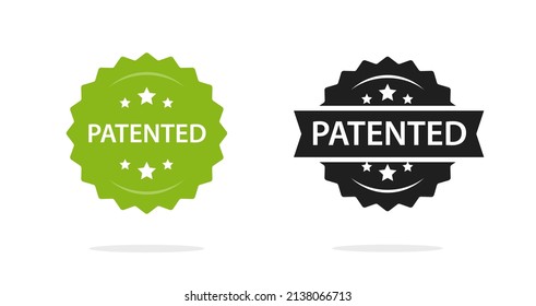 Patent License Icon Stamp Or Trademark Copyrighted Product Certificate Green And Black And White Flat Cartoon Illustration, Legal Seal Label Or Badge Isolated Graphic Image