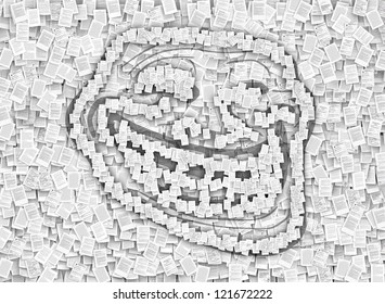 Patent troll symbol , frollface hiding behind laws pages