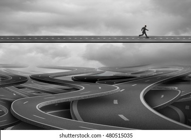 Pathway To Freedom And Concept For Escape And A Way Forward Towards Success As A Businessman Finding The Solution Path And Rise Above The Confusion Below With 3D Illustration Elements.