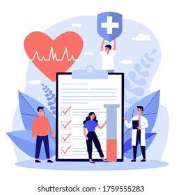 Patients and doctor advertising health insurance. People presenting medical checklist. illustration for healthcare, protection, security, medical service concept - Powered by Shutterstock