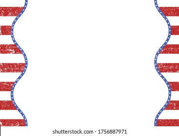 Patriotic, distressed July 4th themed background with wavy American flag borders.