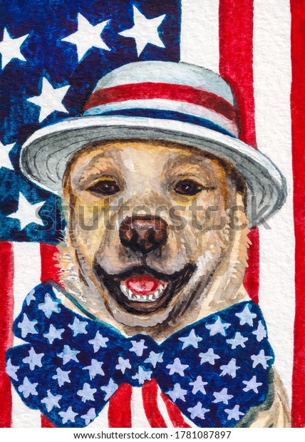 Patriotic Dog On Background American Flag Stock Illustration 1781087897