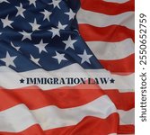 A patriotic image with the American flag and the text "Immigration Law," emphasizing the legal aspects of immigration to the United States.