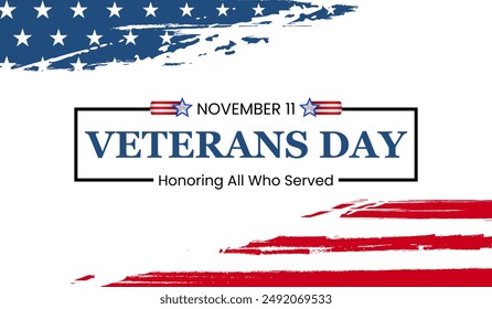 Patriotic Veterans Day banner with American flag elements, commemorating November 11 and honoring all who served. - Powered by Shutterstock