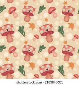 Patten Seamless Mushrooms Red Orange Colour Background Cream