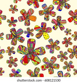 Pattern 60s. Seamless Background Inspired Flower Power. Counterculture, Social Revolution 1960s