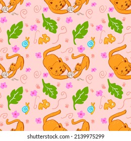 Pattern about a mother cat on a brown background.