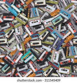 Pattern big bunch of audio cassettes 3d render