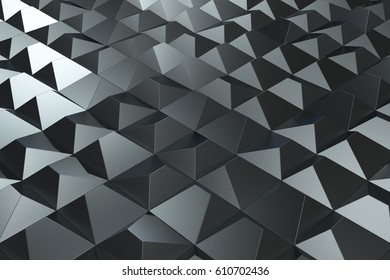 Pattern of black pyramid shapes. Wall of pyramid. Abstract background. 3D rendering illustration.