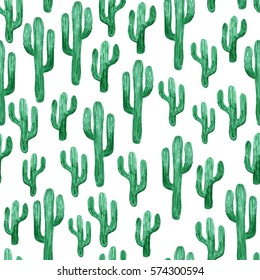 Pattern With Cactus. Watercolor Hand Drawn Illustration