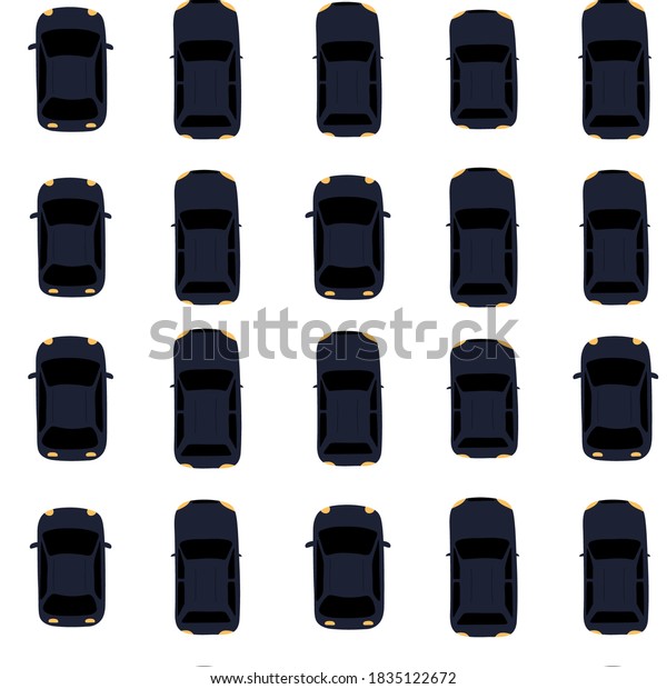 Pattern with\
cars. Top view of cars standing in traffic jam on the road. Perfect\
for web design. Flat\
Illustration.