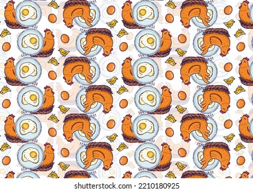 Pattern of chicken and fried egg to celebrate World Egg Day. Suitable for wrapping paper, card, textile or fabric printing. - Powered by Shutterstock