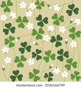 Pattern of clover and white flowers on a soft green background, vector to print, useful to texture or textil design - Powered by Shutterstock