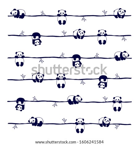  pattern cute little Panda bear in different poses, on white background