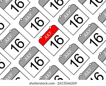 Pattern of daily slanting calendars for July 16. One highlights in the middle.