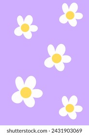 A pattern of daises on a lilac background