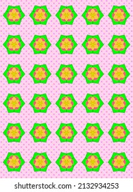 Pattern Design Of Flower Cartoon Illustration On Purple Pixel Background