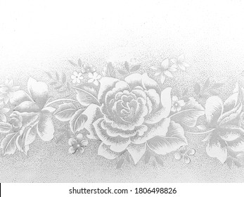 A pattern of flowers on a white background style black and white.