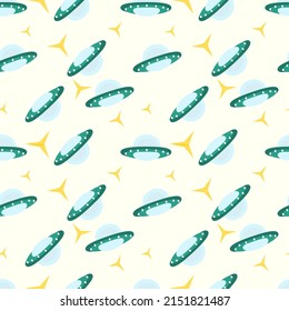 Pattern Flying Saucer And Stars. Print For Baby Bedding, Packaging, Wrapping Paper, Wallpaper, T-shirt Print