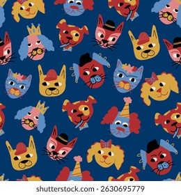 Pattern with illustrations of dogs and cats 