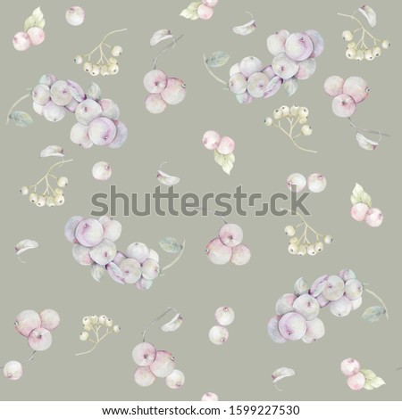 Pattern of isolated watercolor elements on a colored background. Part of a large set of "White Christmas". Illustration.