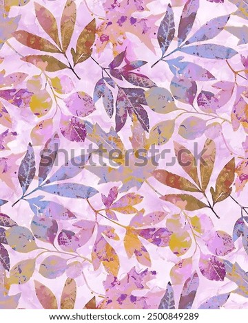 a pattern of leaves on a pink background