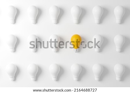 Pattern light bulb yellow outstanding among lightbulb group. Concept of creative idea and innovation, Unique, Think different, Individual and standing out from the crowd. 3d render illustration
