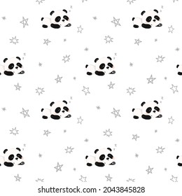 Pattern Little Cute Panda Sleeps, Stars And Sleep. Print For Baby Blanket, Textiles And Clothing