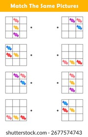 Pattern Matching Worksheet. Match The Same Pictures. Educational Worksheet for Preschool Kids.