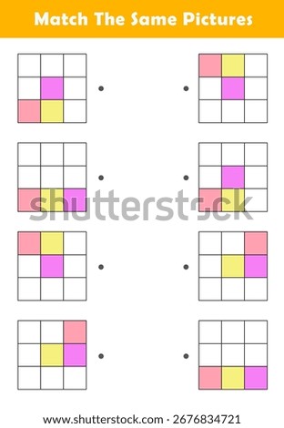 Pattern Matching Worksheet. Match The Same Pictures. Educational Worksheet for Preschool Kids.