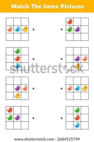 Pattern Matching Worksheet. Match The Same Pictures. Educational Worksheet for Preschool Kids.